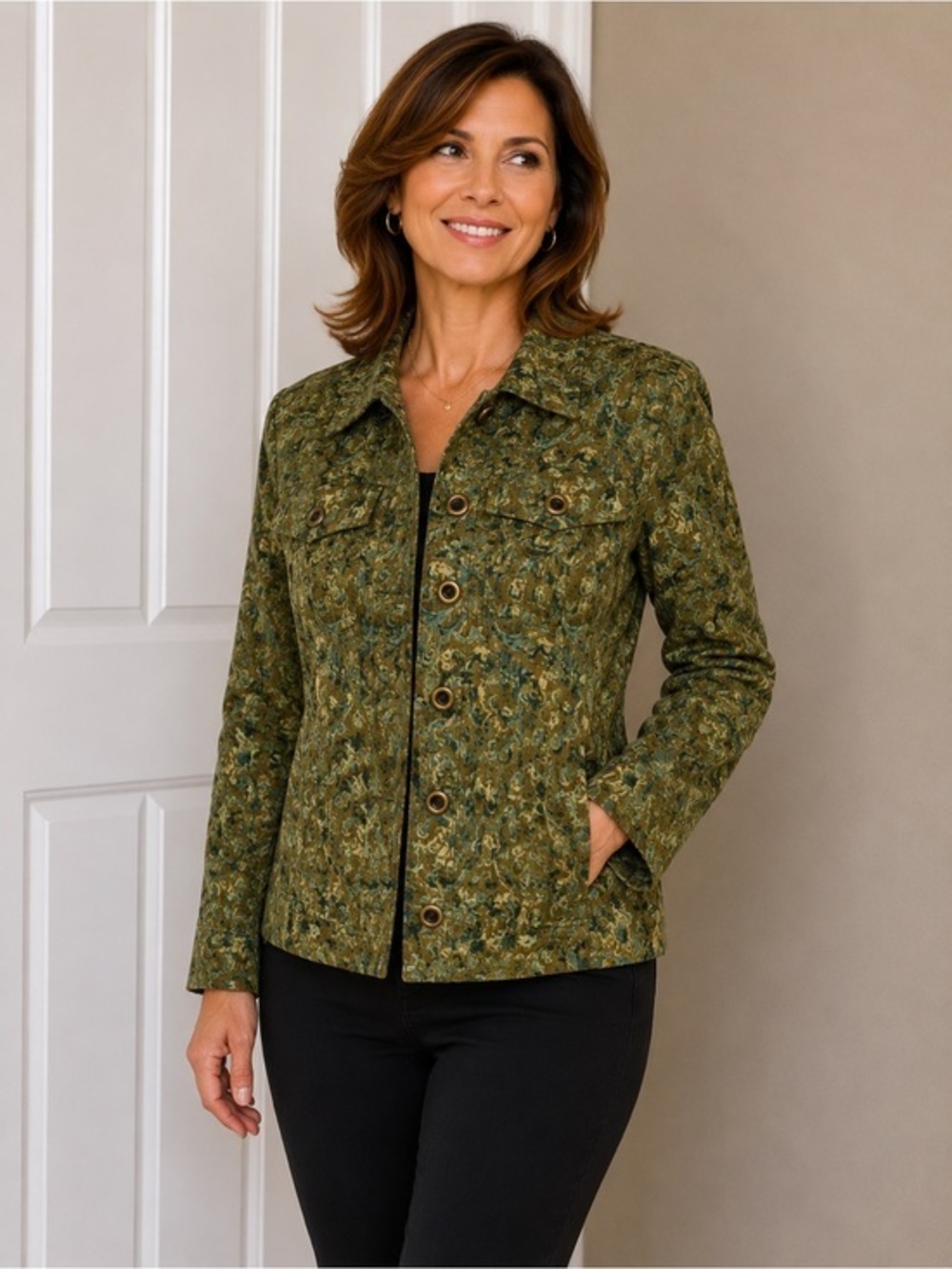 Christopher & Banks Green Floral Jacket Size S